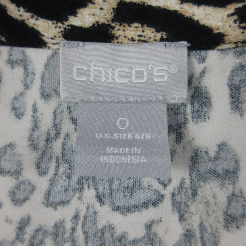 Chico's Shirt Womens 0 US 4 Beige Black Animal Print Long Sleeve Pullover - Picture 8 of 12